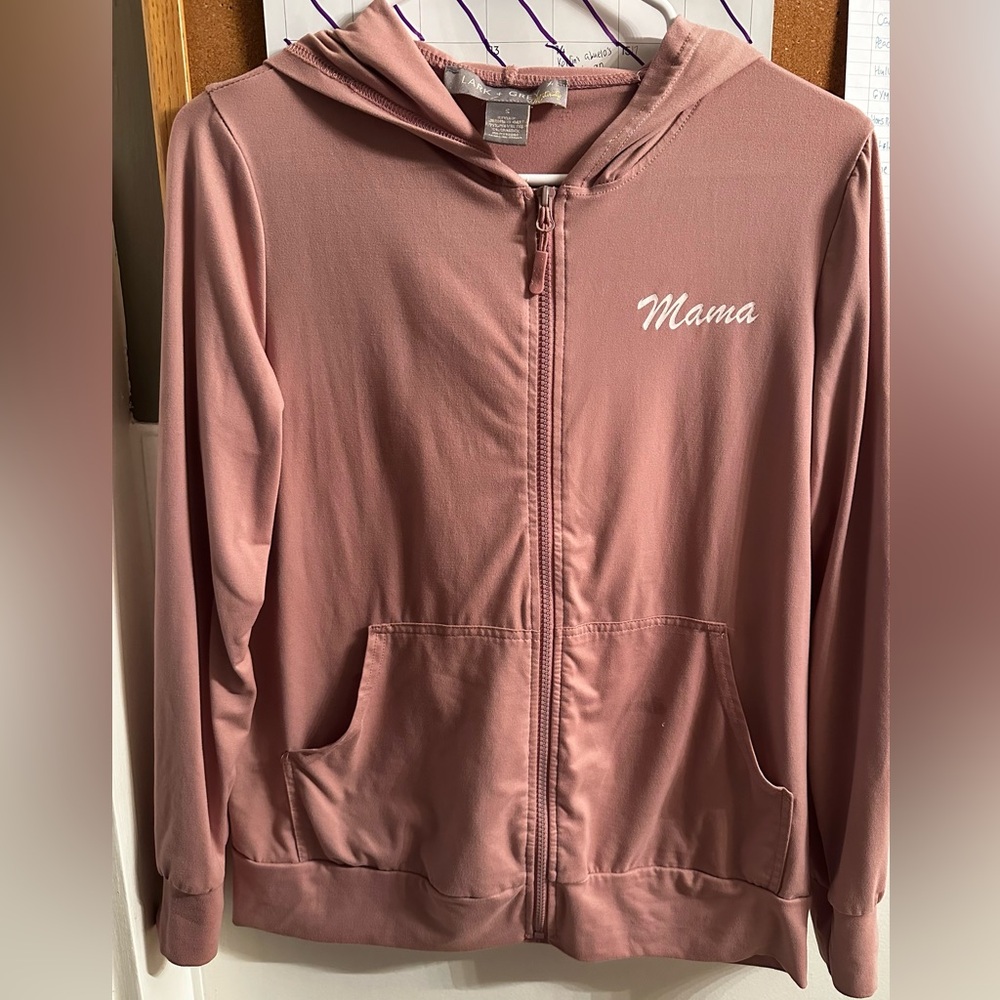 Pink Zip-Up Hoodie with 'Mama' Embroidery